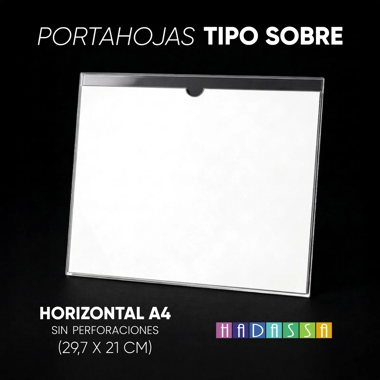 Portahojas acrílico tipo sobre horizontal A4 fabricado por Hadassa